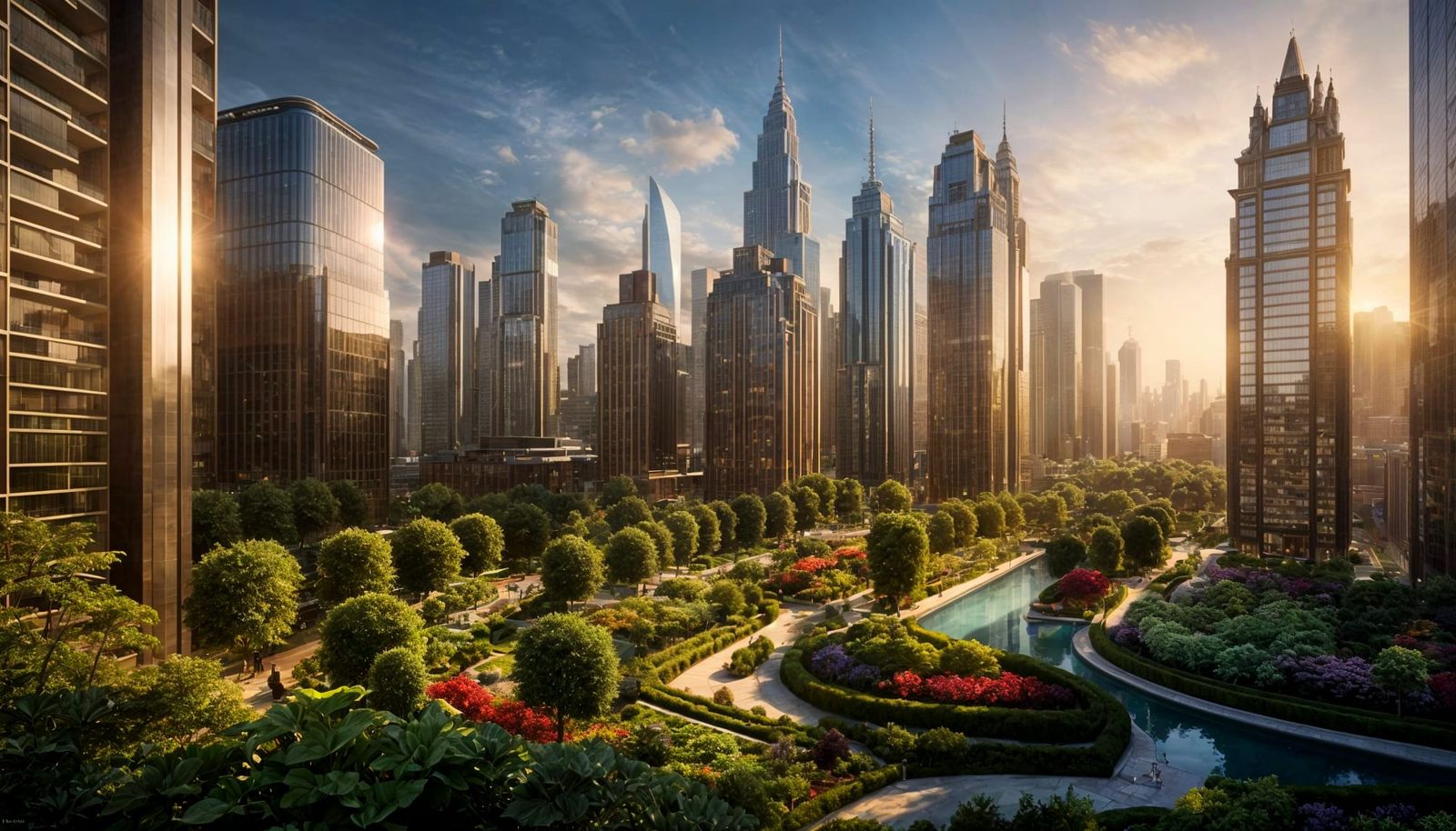 Stunning City Skyline with Lush Gardens