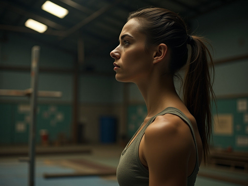 Female Gymnast: Cinematic Film Still in Golden Light