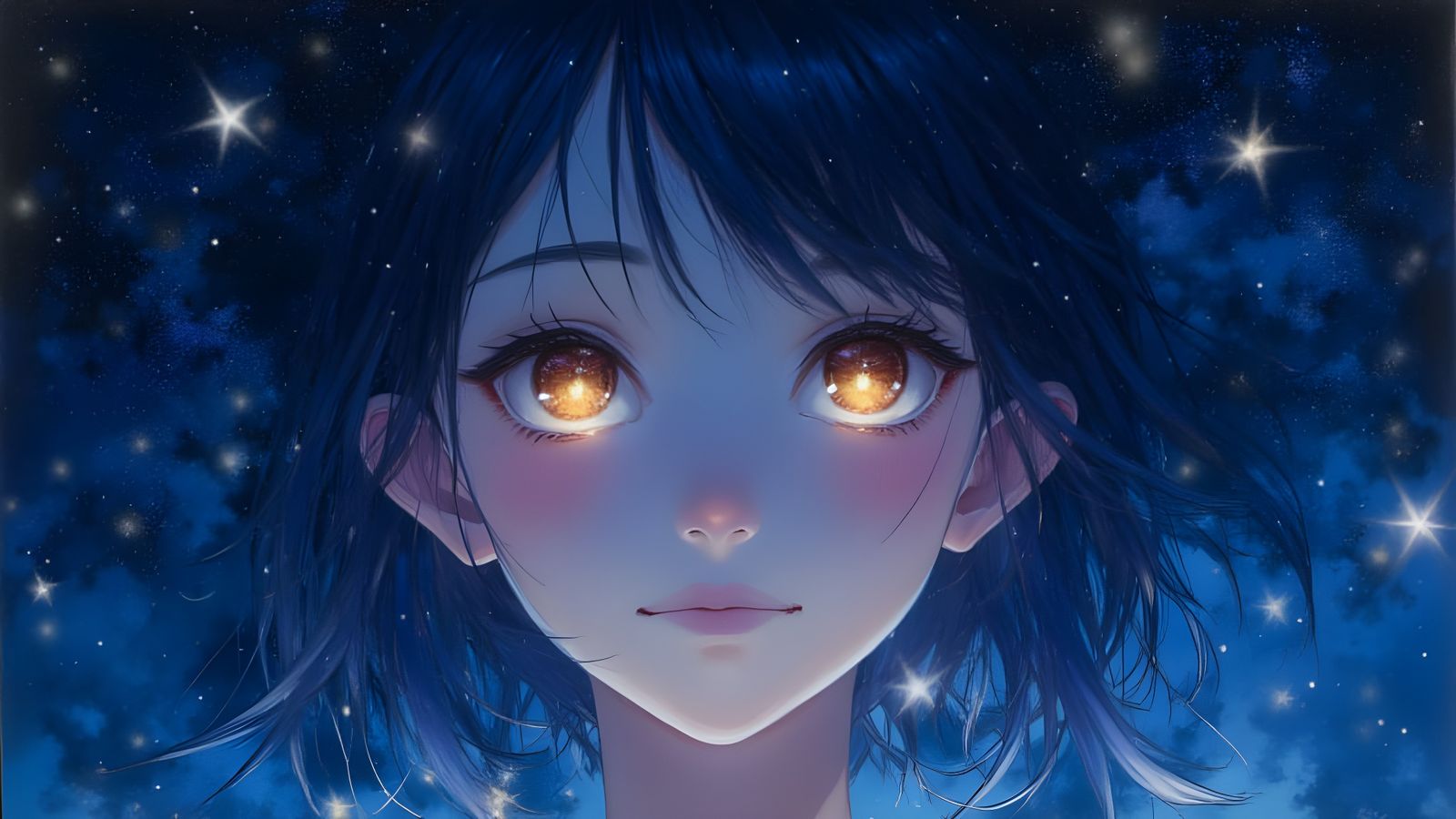 Starry Night Sky Forms Girl's Face in Realistic Anime Style