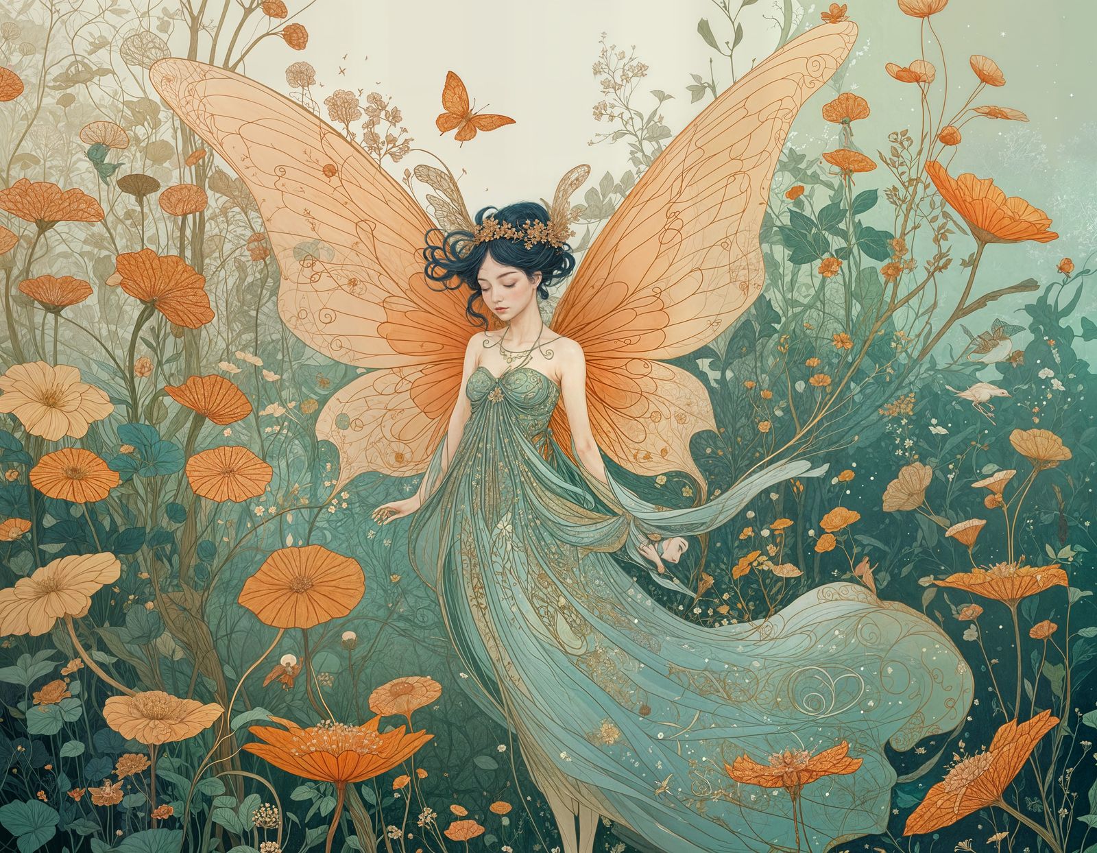Intricate Fairy Illustration in Victo Ngai Style