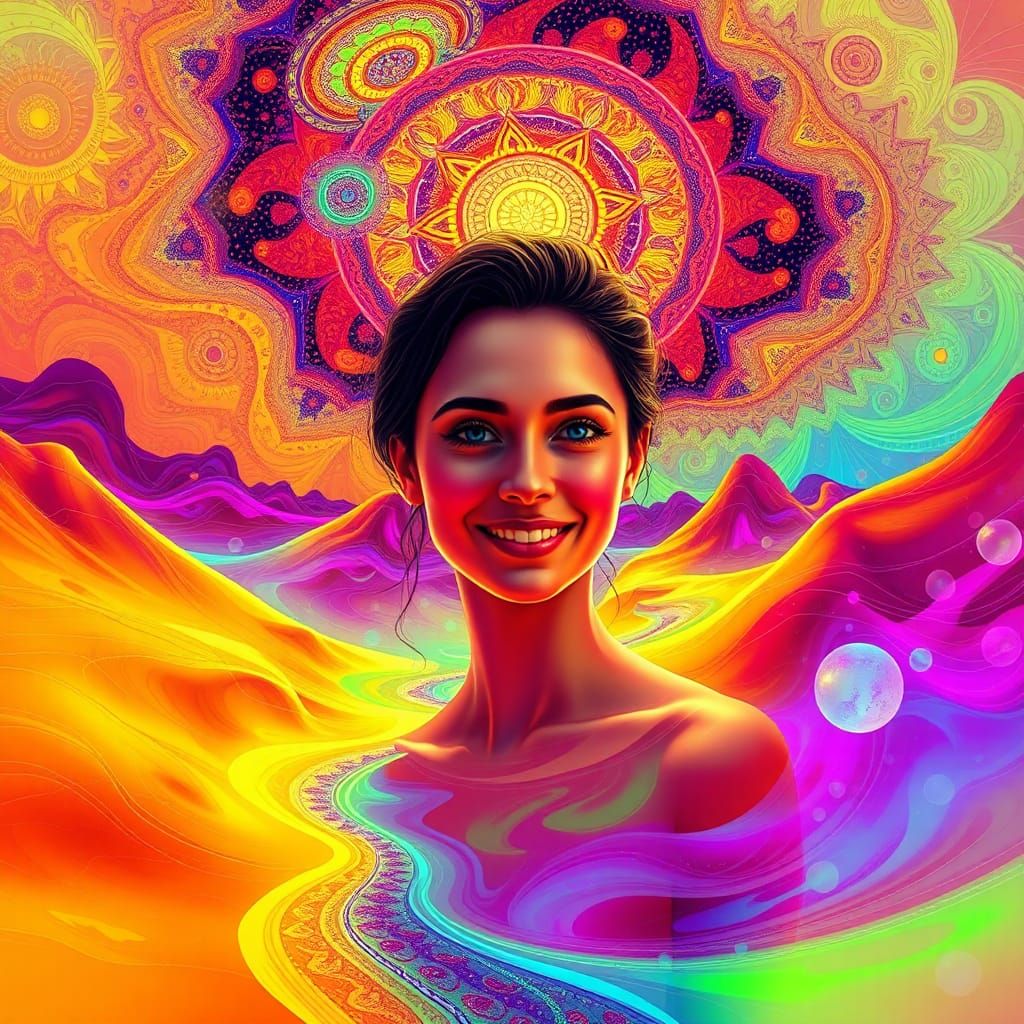 Radiant Desert Woman in Surreal Vector Art