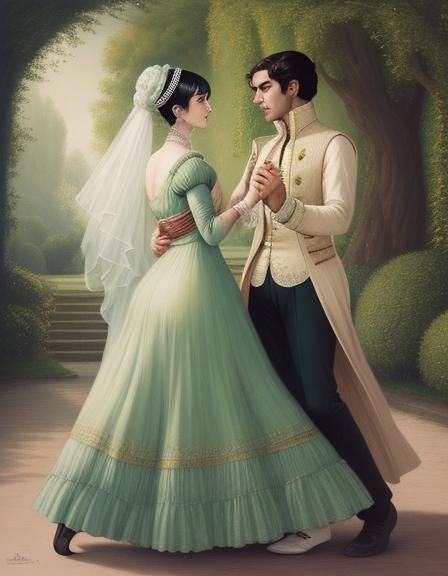 16k resolution, art by Abdur-Rahman Chughtai, Pride and Prejudice, Regency era romance, Elizabeth Bennet in a lush Engli...