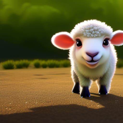 Adorable Fluffy Lamb with Dreamy Eyes in 3D