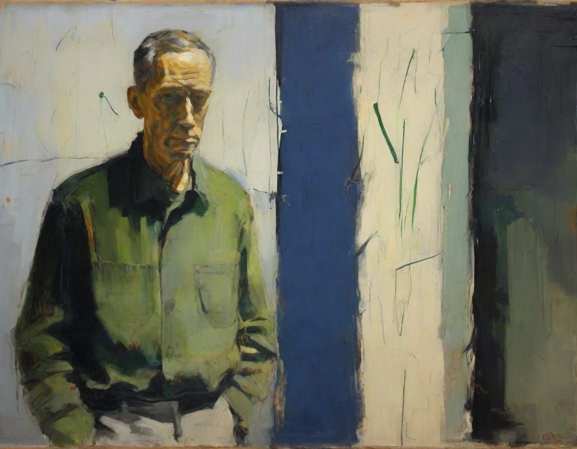 Impressionist Figure in Blue and Green Oil Paint