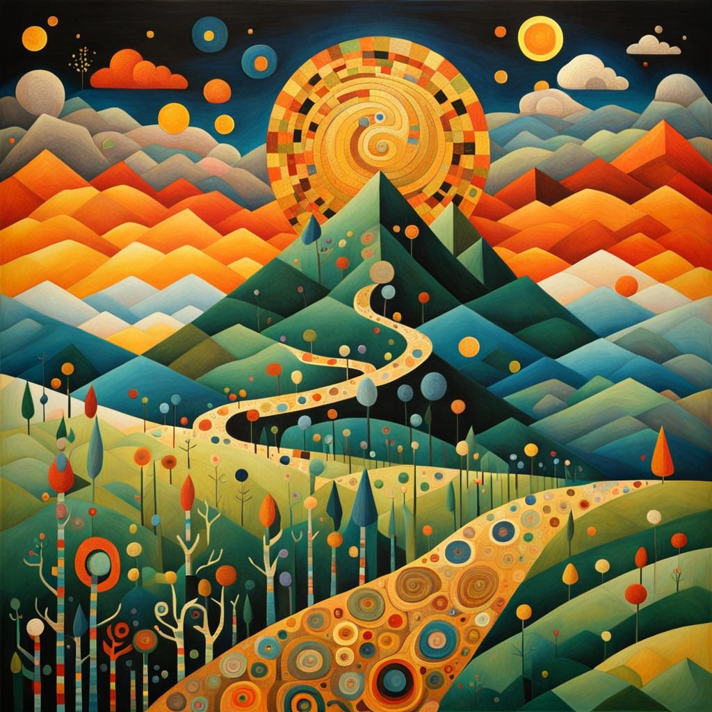 Folk Art with Isometric Abstract and Filigree