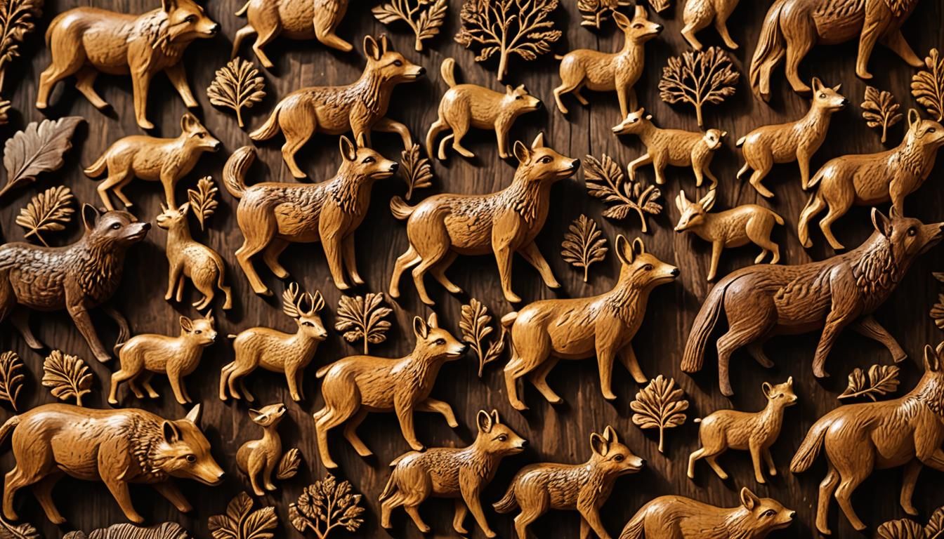 Folk Art Mahogany Carvings of Forest Animals