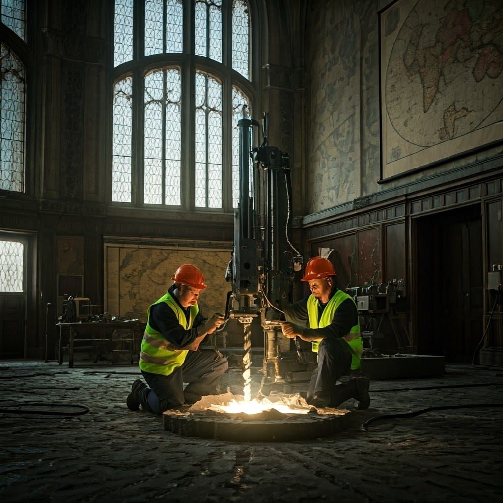 Geologists Core Drilling in Renaissance Hall, Cinematic Ligh...