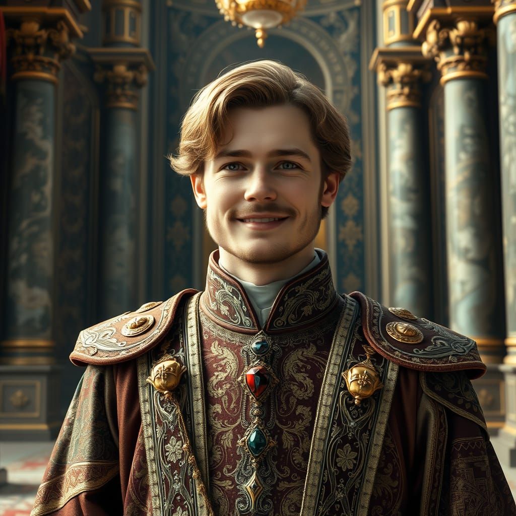 Elegant Slavic Nobleman in Opulent Throne Room