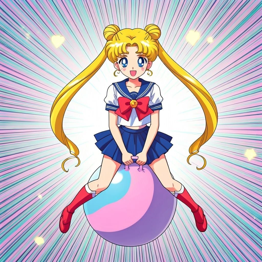 Usagi Tsukino Bouncing on Hopper Ball, Shojo Manga Style