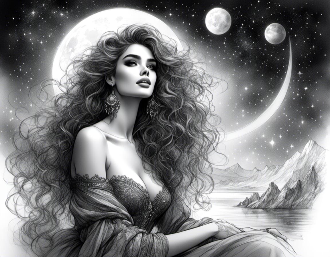 Stargazing Woman: Detailed Sketch Portrait