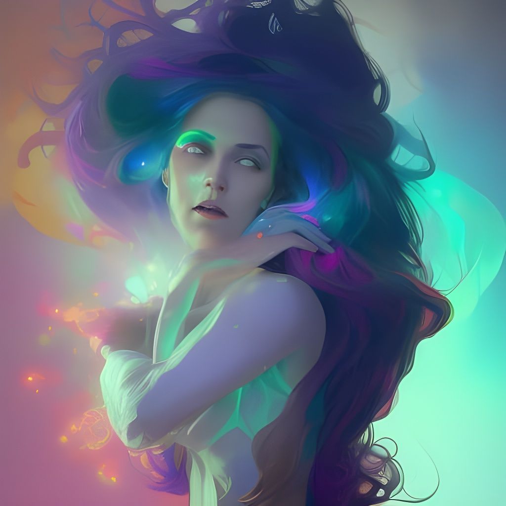 Rainbow Witch Portrait in Hyperdetailed Style