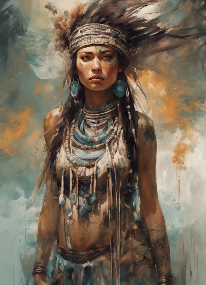 Powerful Maori Woman Portrait in Digital Art Style