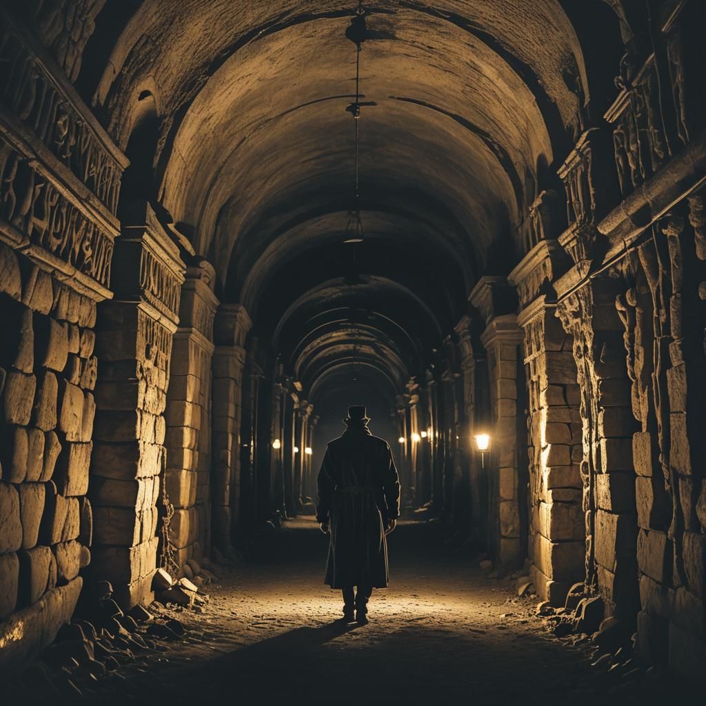 Eerie Figure in Paris Catacombs: Gothic Horror