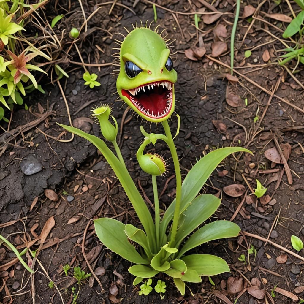 . carnivorous plant with fangs. venus flytrap..