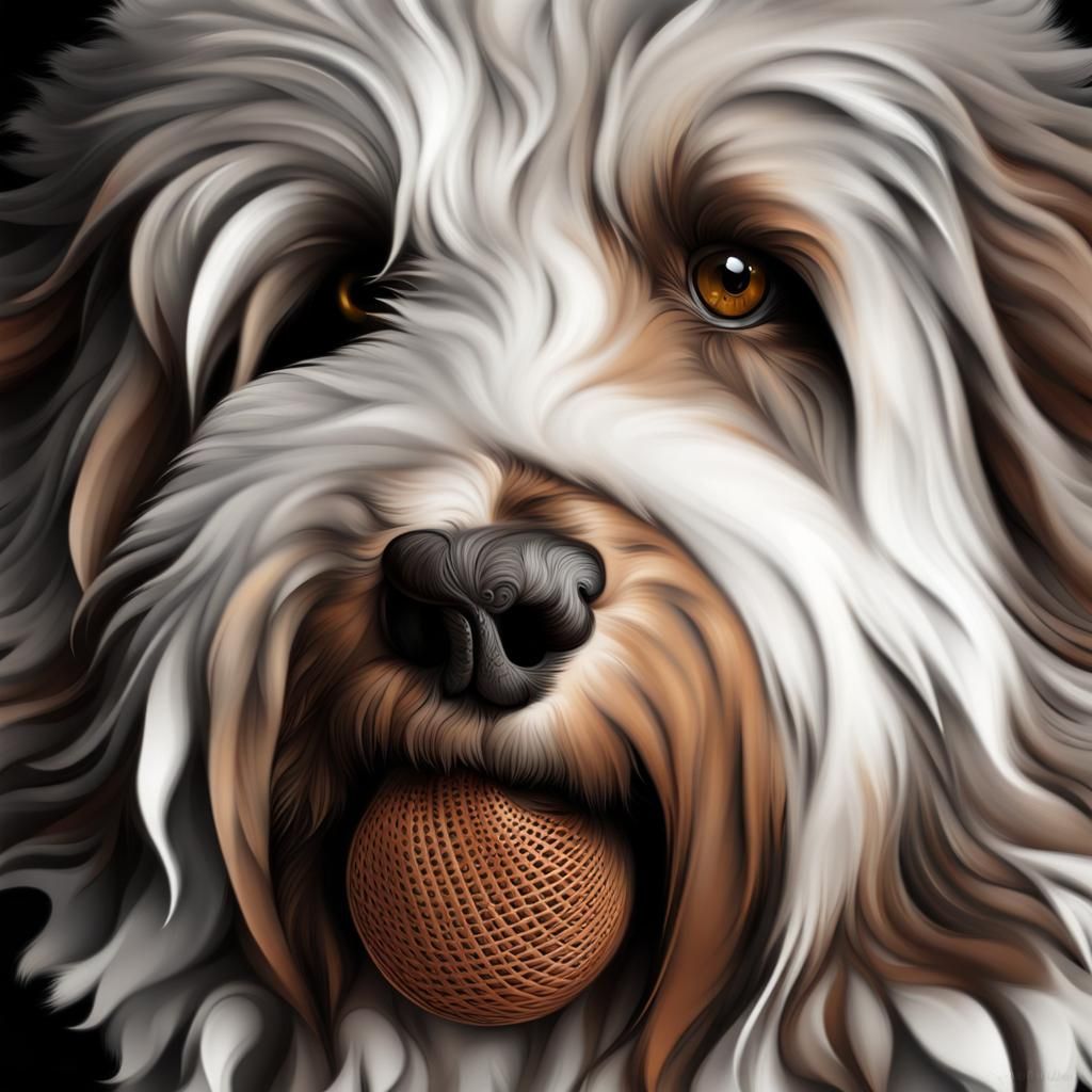 Aussie Doodle with Ball, Abstract Vector Fractal
