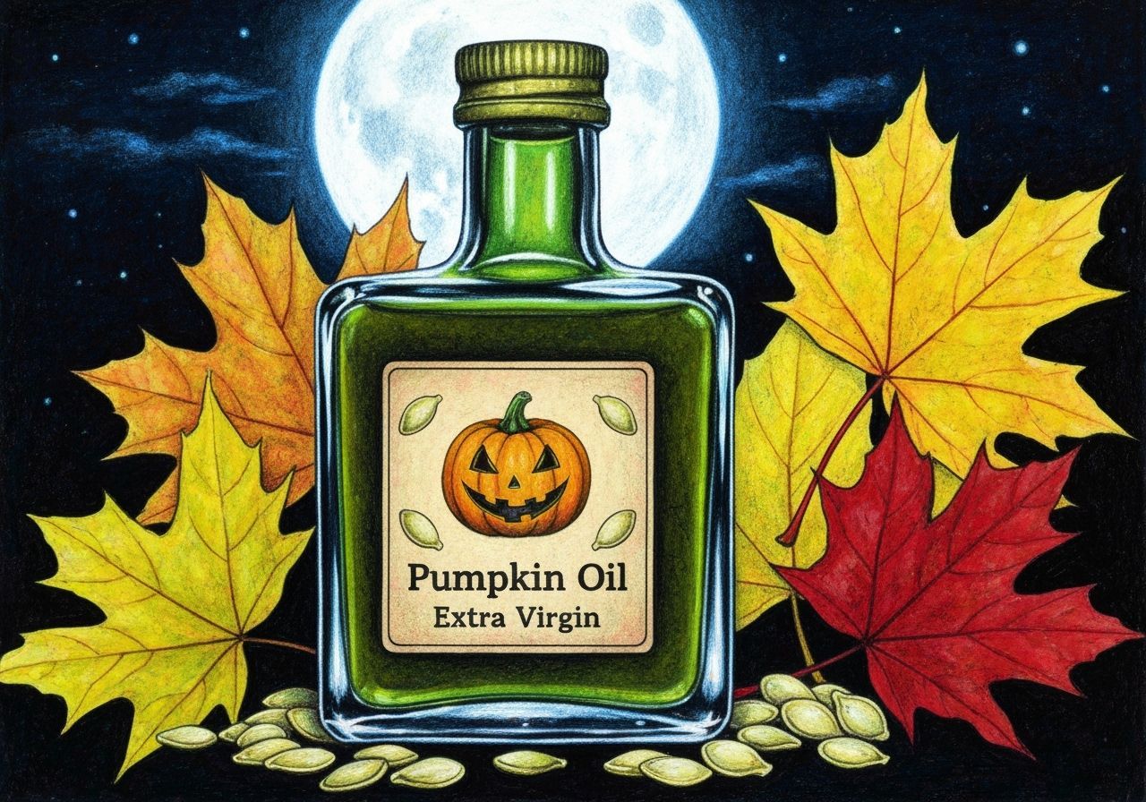 Mysterious Pumpkin Oil Bottle Under Moonlight