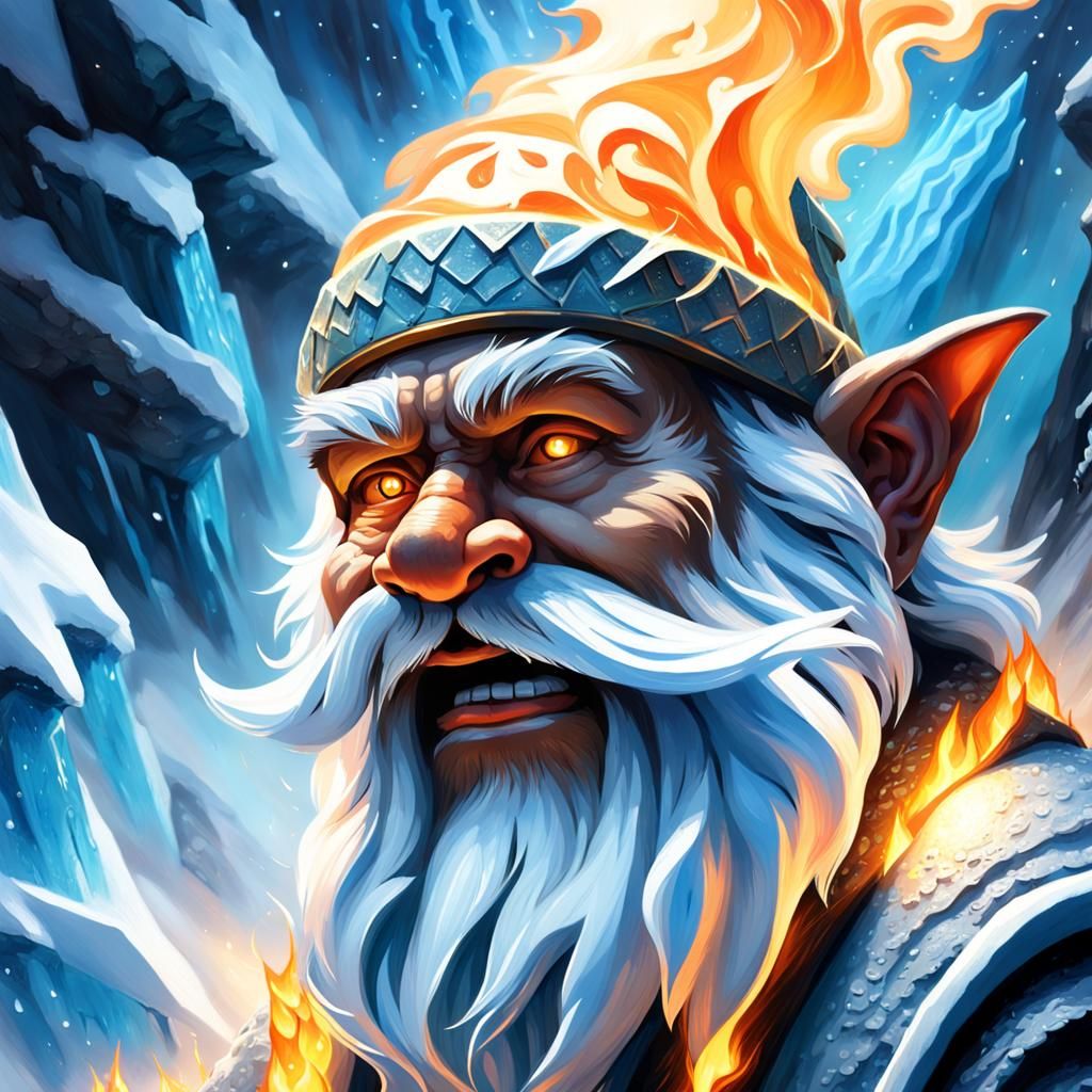 Rock Gnome in Fire and Ice: Fantasy Illustration