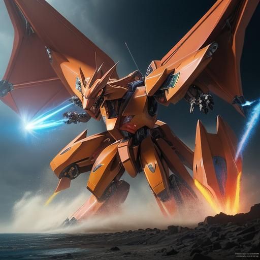 Mecha Gigantamax Charizard: Hyperrealistic Splash Art