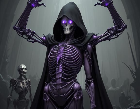 Orange Glass Skeleton Statue in Dark Fantasy Style