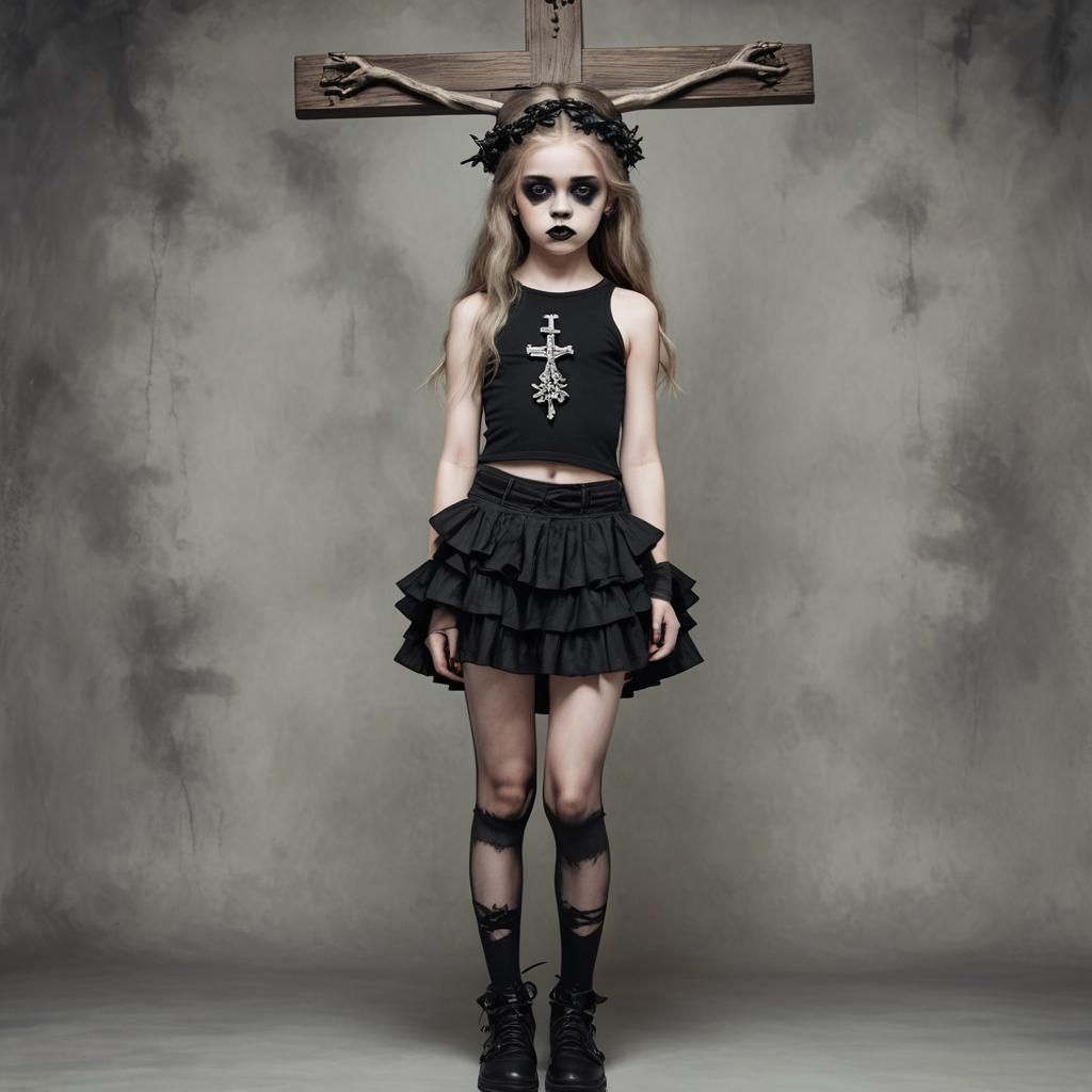 Crucified Girl in Black: A Hyperreal Image