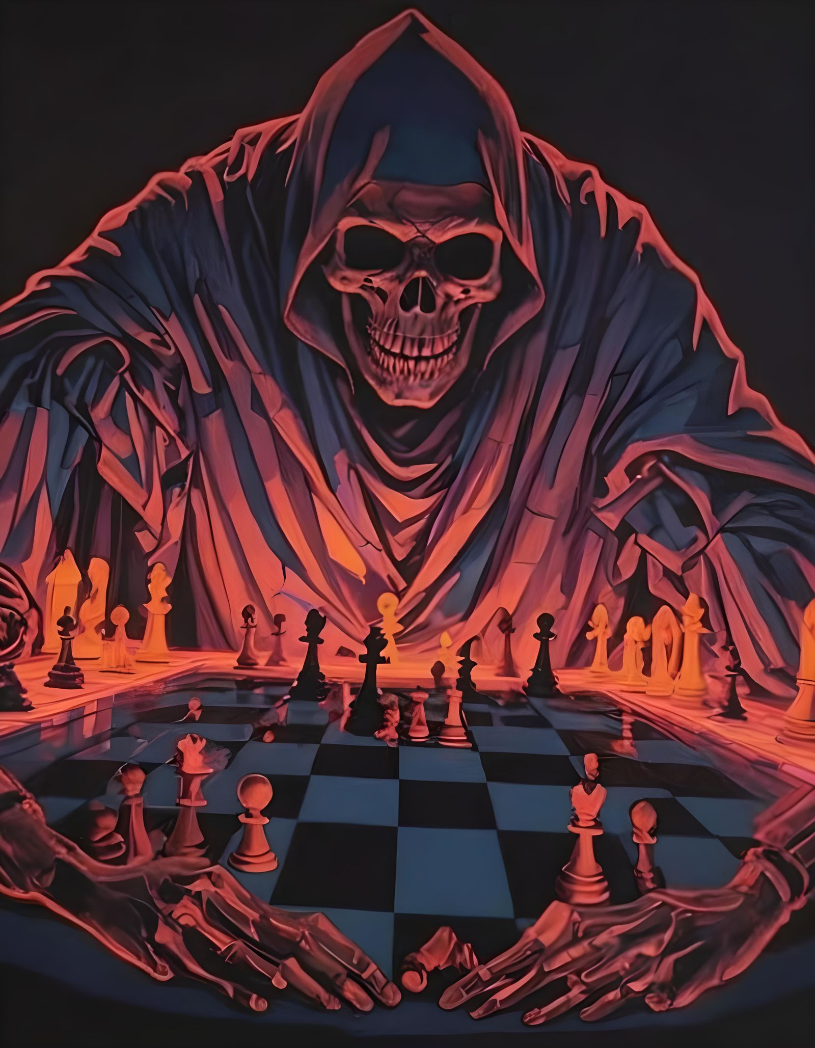 Death Playing Chess in Geometric Bauhaus Style