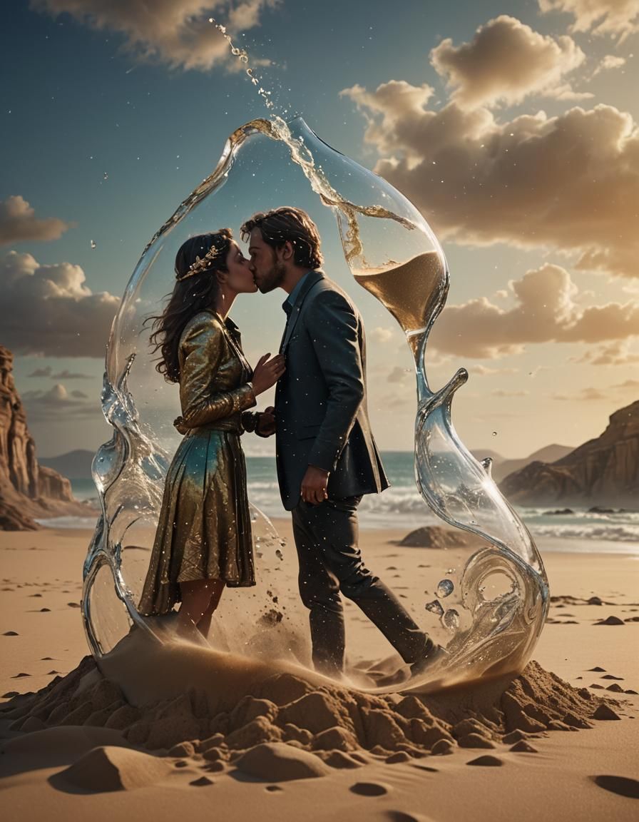 Glass Lovers Kissing in Dramatic Digital Painting