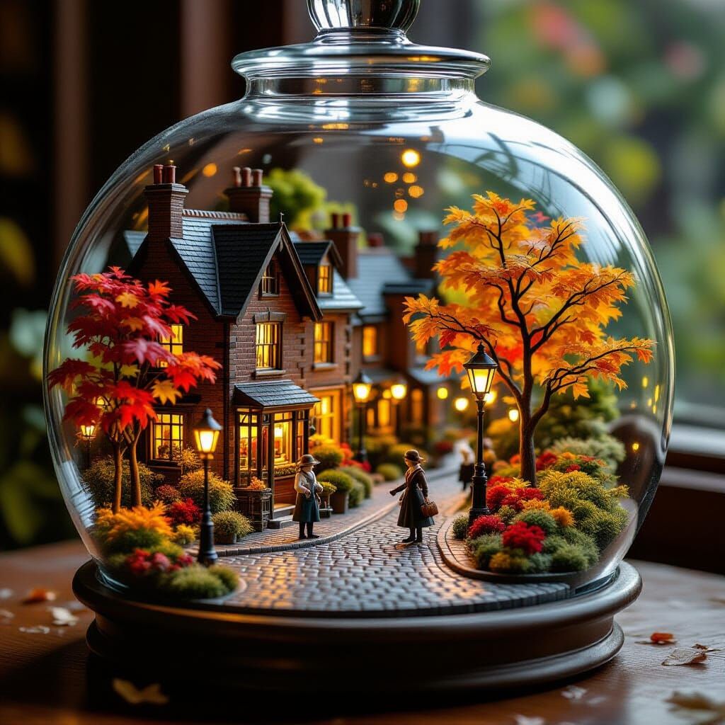 Miniature Victorian City in Glass Terrarium
