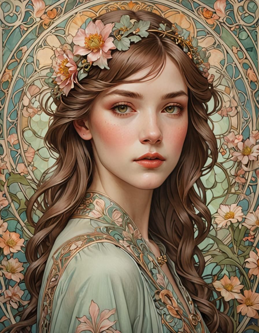 Art Nouveau Portrait of a Beautiful Woman