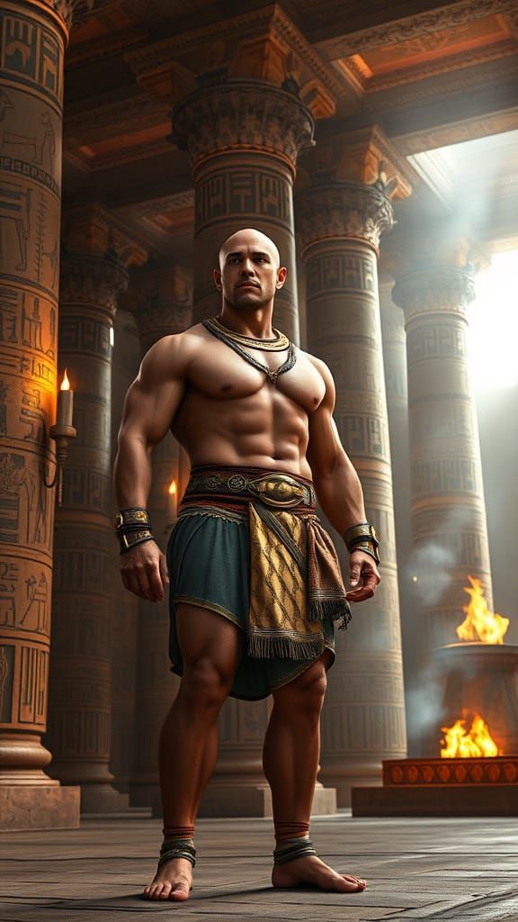 Muscular Man in Ancient Egyptian Temple