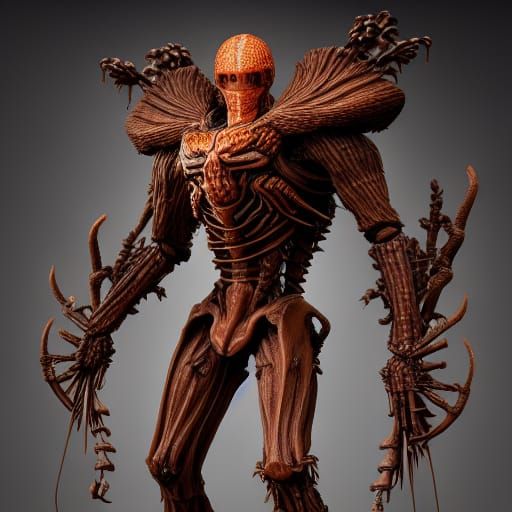 Cordyceps Knight: Intricate Clay Sculpture in Vaporwave Styl...