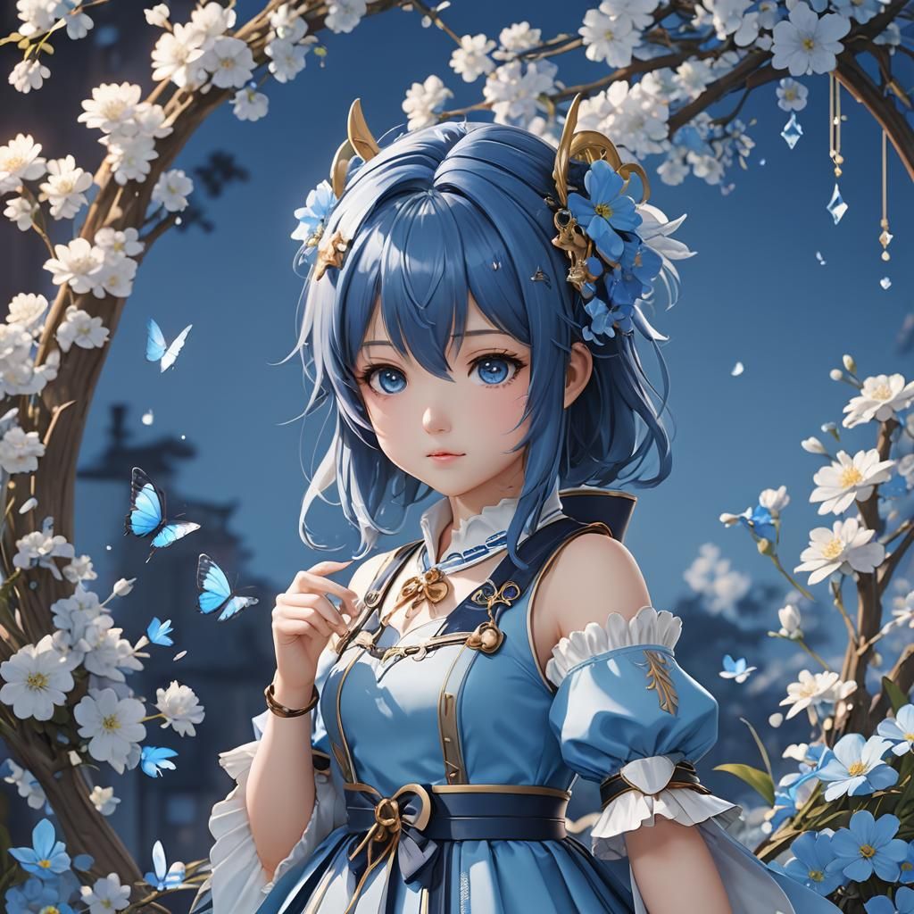Cute Blue Anime Wallpaper in 3D