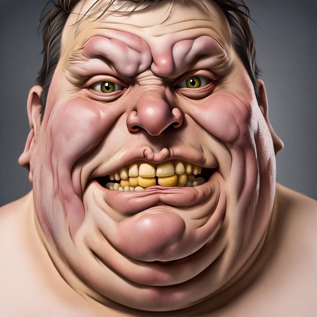Grotesque Overweight Man with Exaggerated Features