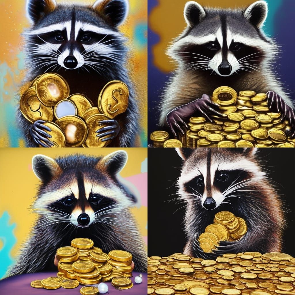 Raccoon Treasure: Graffiti Art with Gold Coins