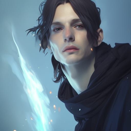 Detailed Portrait of a Male Witch in Art Nouveau Style