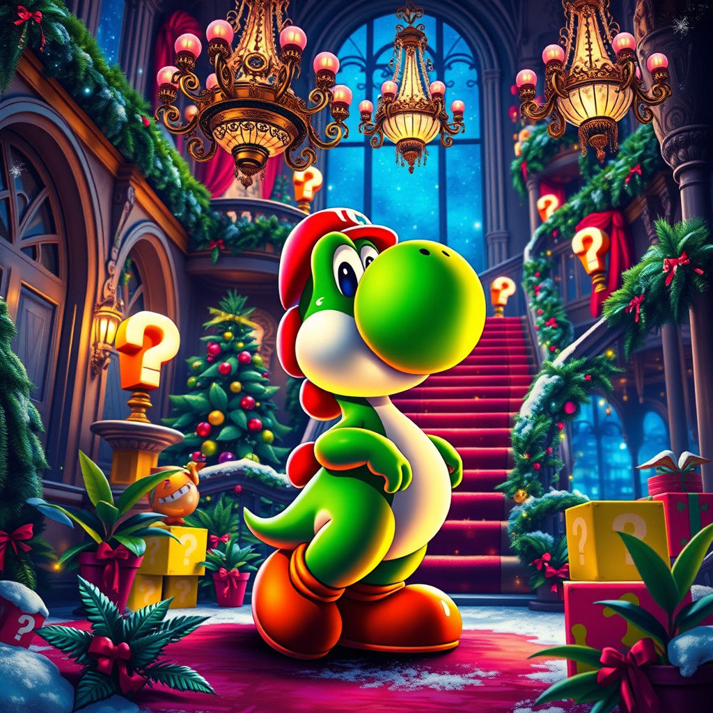 Yoshi's Lavish Christmas Mansion: A Digital Art Dream