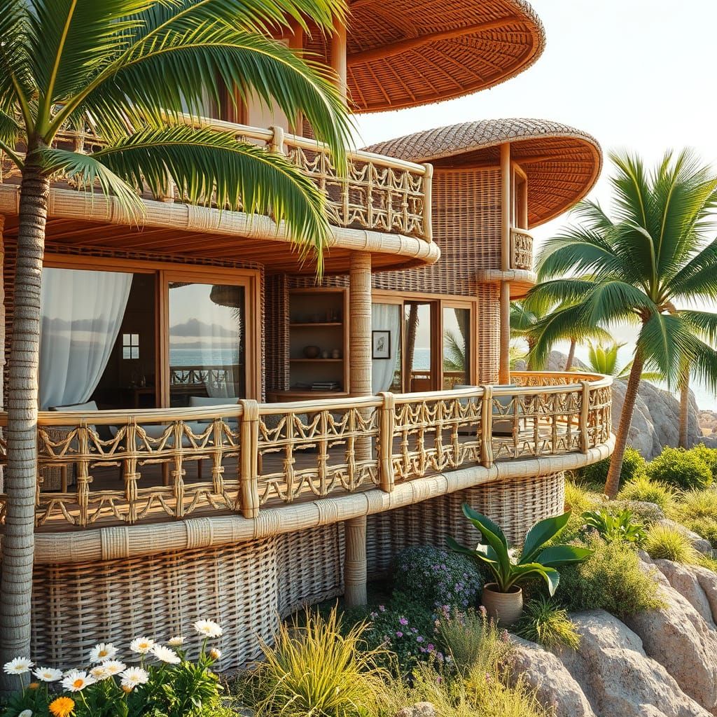 Wicker and Bamboo Eco-Villa in Pastel Colors