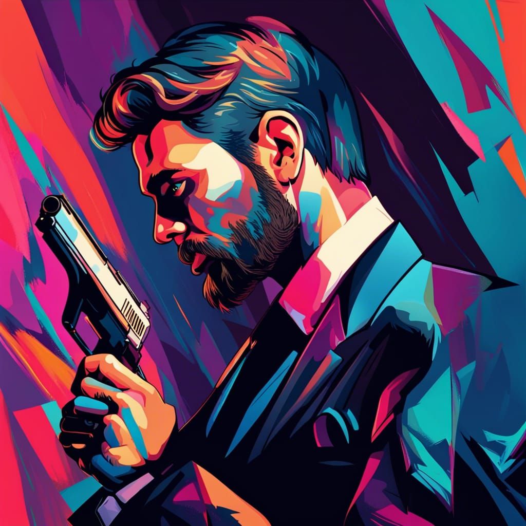 Pop Art Portrait of a Handsome Spy with Gun
