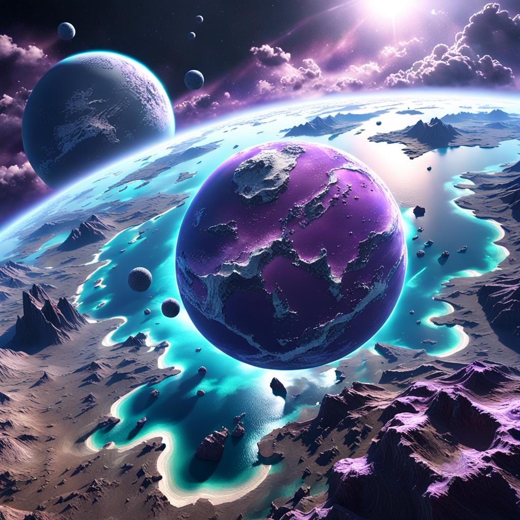 Grayish Purple Planet from Space in 3D