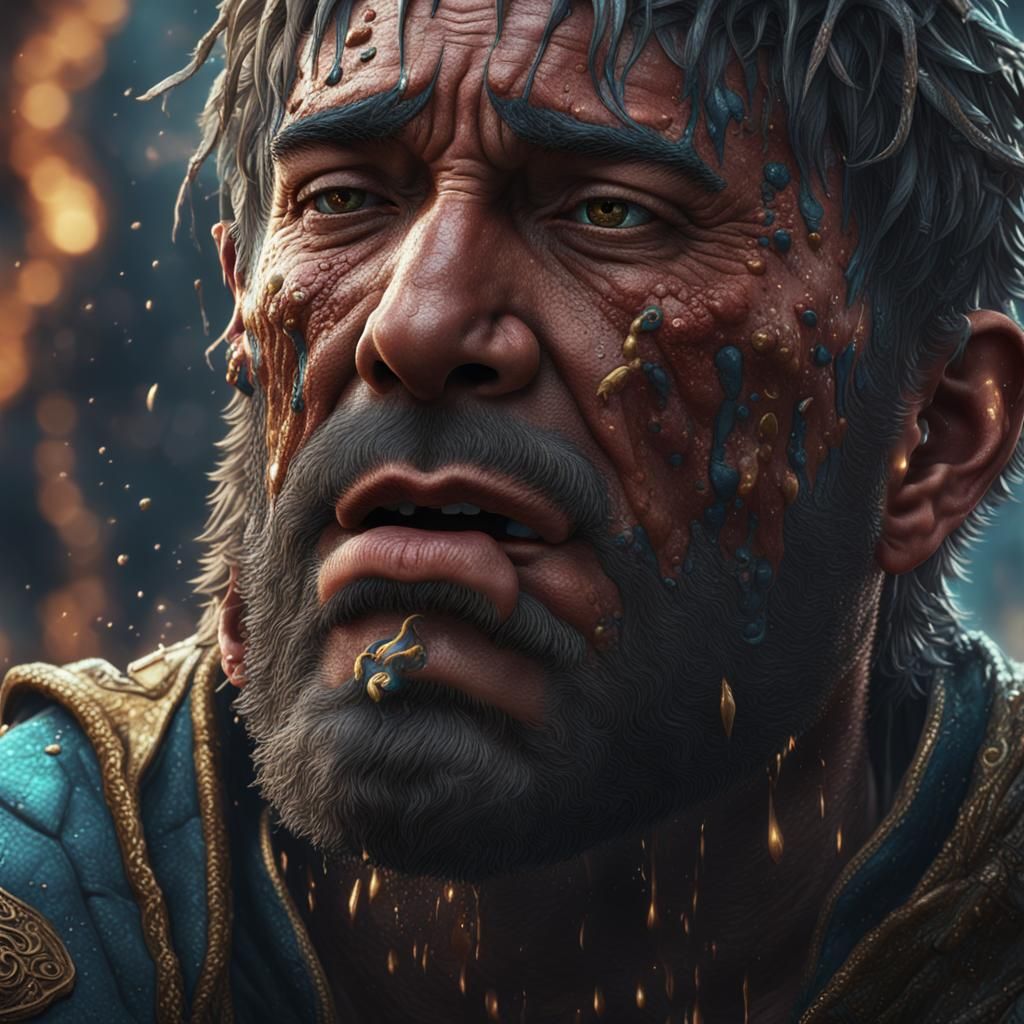 Detailed Portrait of Old Man Crying