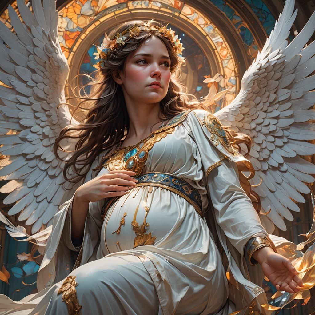 Pregnant Angel Portrait in Hyperdetailed Style