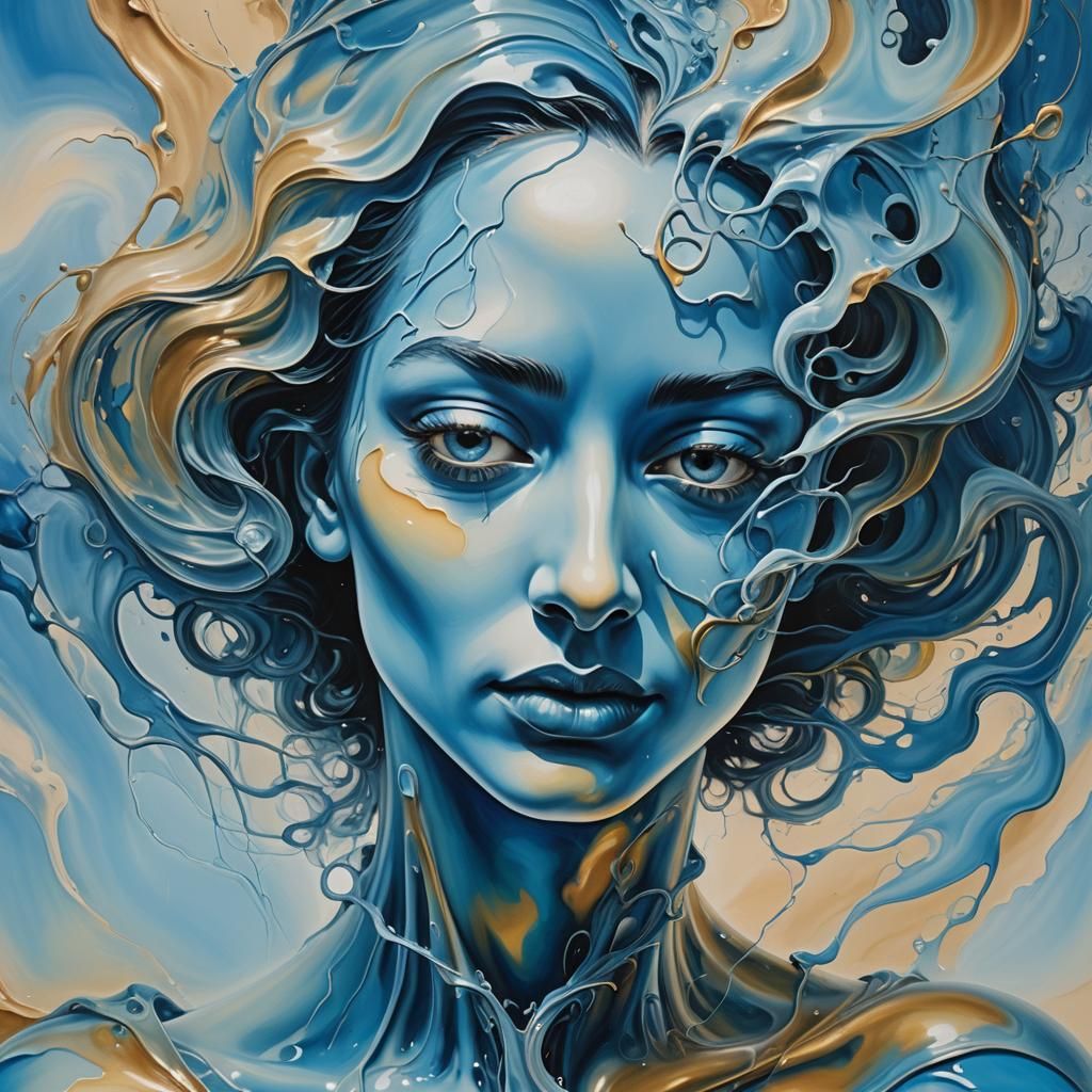 Blue Love: A Surrealist Portrait in Oil