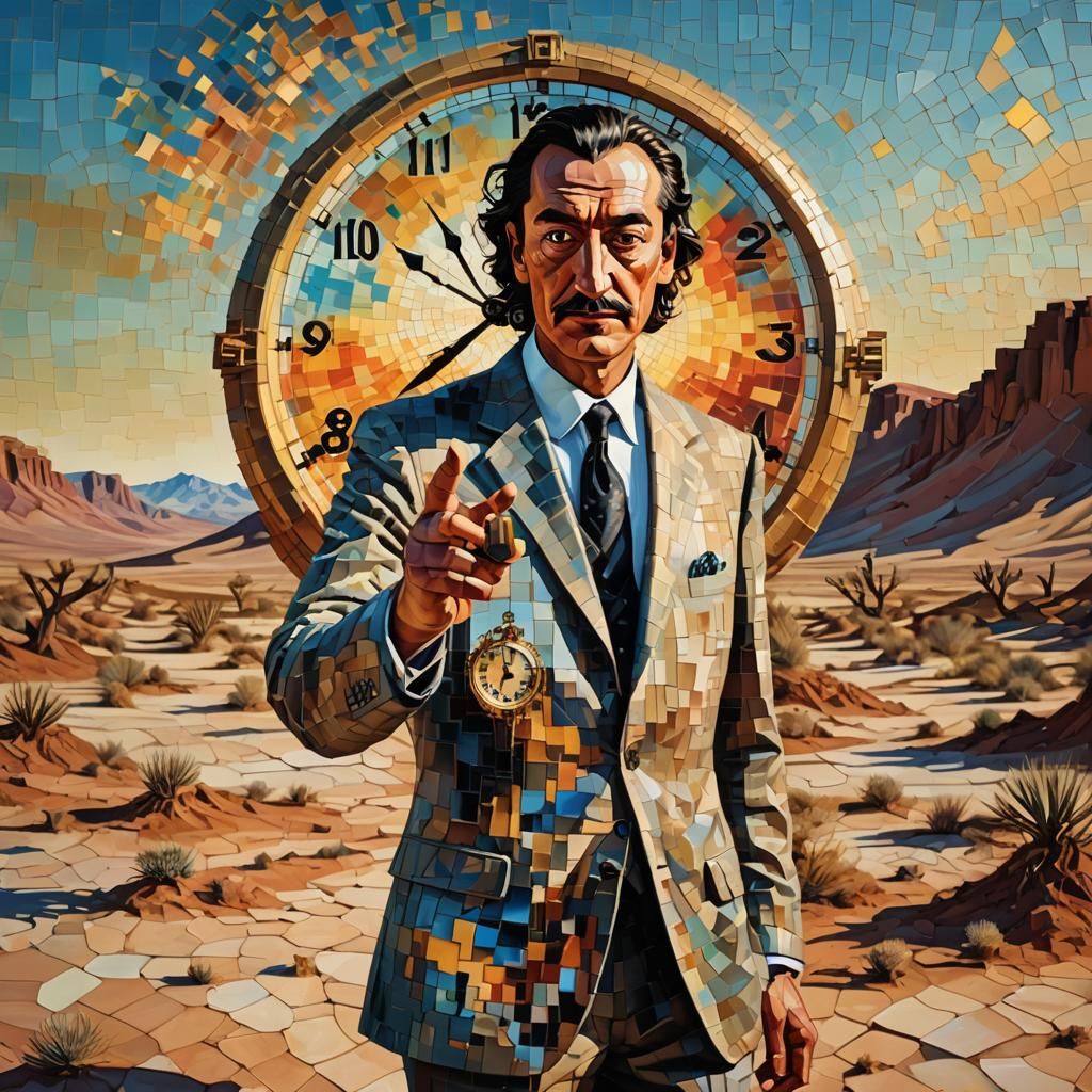 Surreal Pixel Art Portrait in Desert Landscape