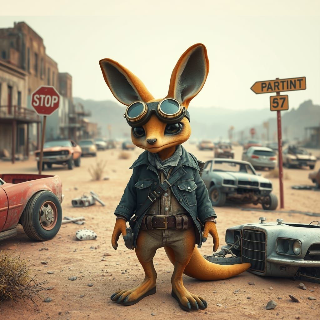 Post-Apocalyptic Kangaroo Alien in Wasteland