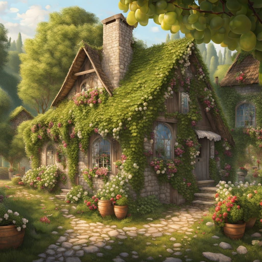 Whimsical Vineyard Cottage in Cottagecore Style