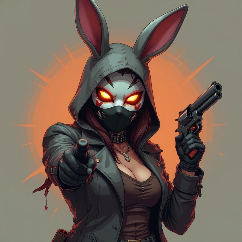 Bandit Girl With Rabbit Mask and Revolver in GTA Art Style