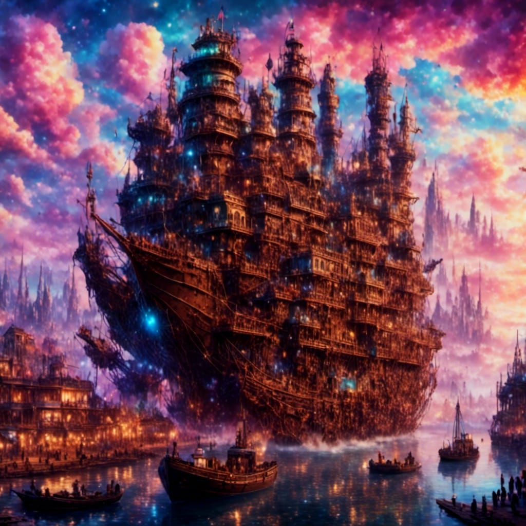 Gritty Fantasy Harbor Scene with Elf Dockworker