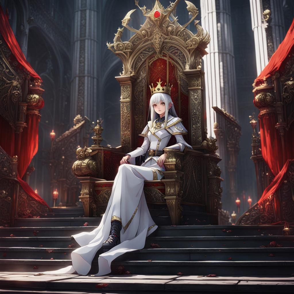 Anime Empress on Throne with Soldiers, Fantasy Art