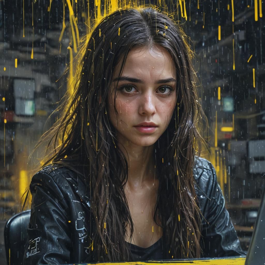 Crying Hacker in Cyberpunk Graffiti Art Style