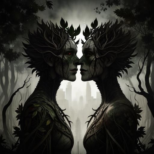 Surreal Root Creature in Dystopian Cityscape: Double Exposur...