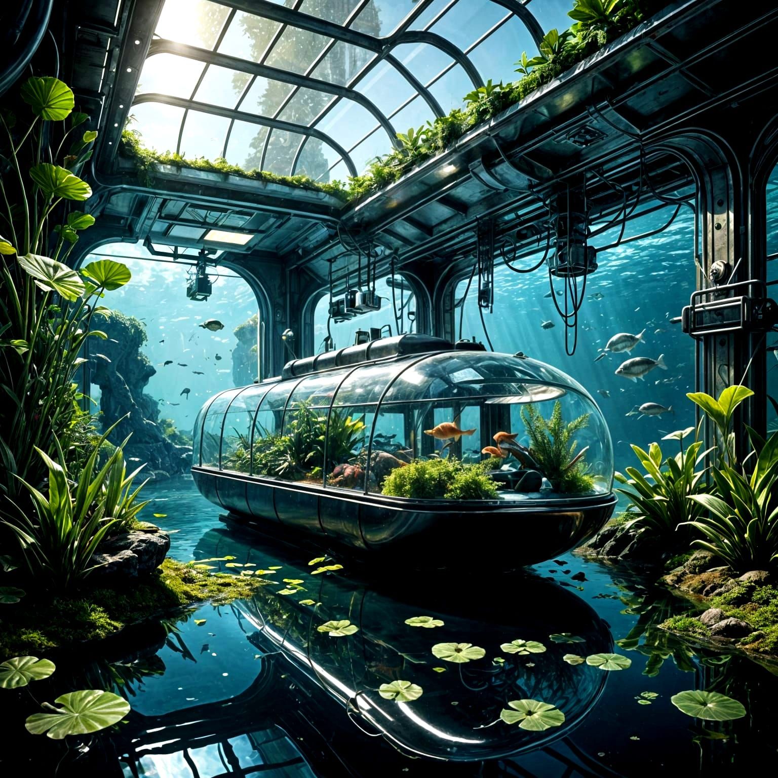 Futuristic Underwater Bakery in a Submarine